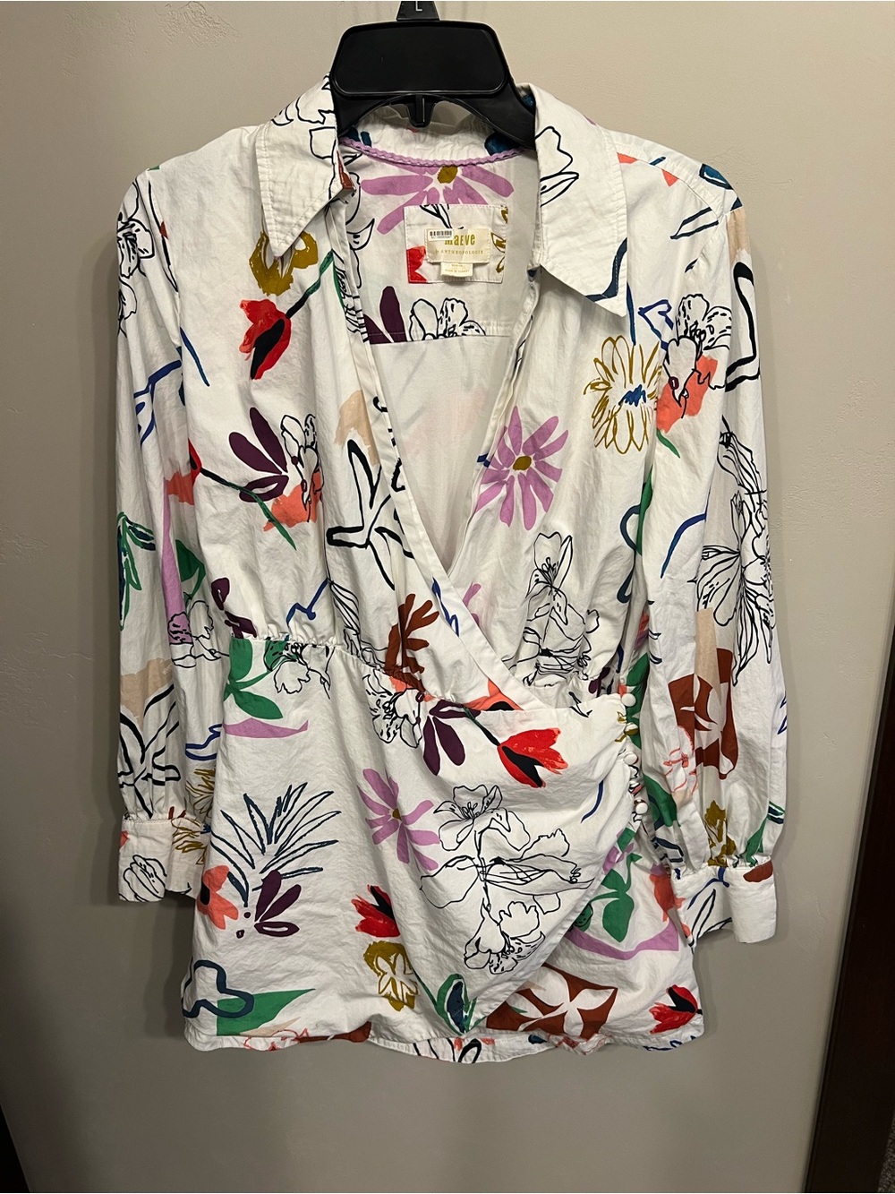 Anthropologie Multicolor Floral Wrap Button-Down Shirt Dress